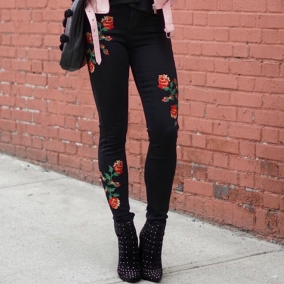 New TopShop Moto Jamie Embroidered Floral High Rise Denim Skinny Jeans 28 - Picture 6 of 6